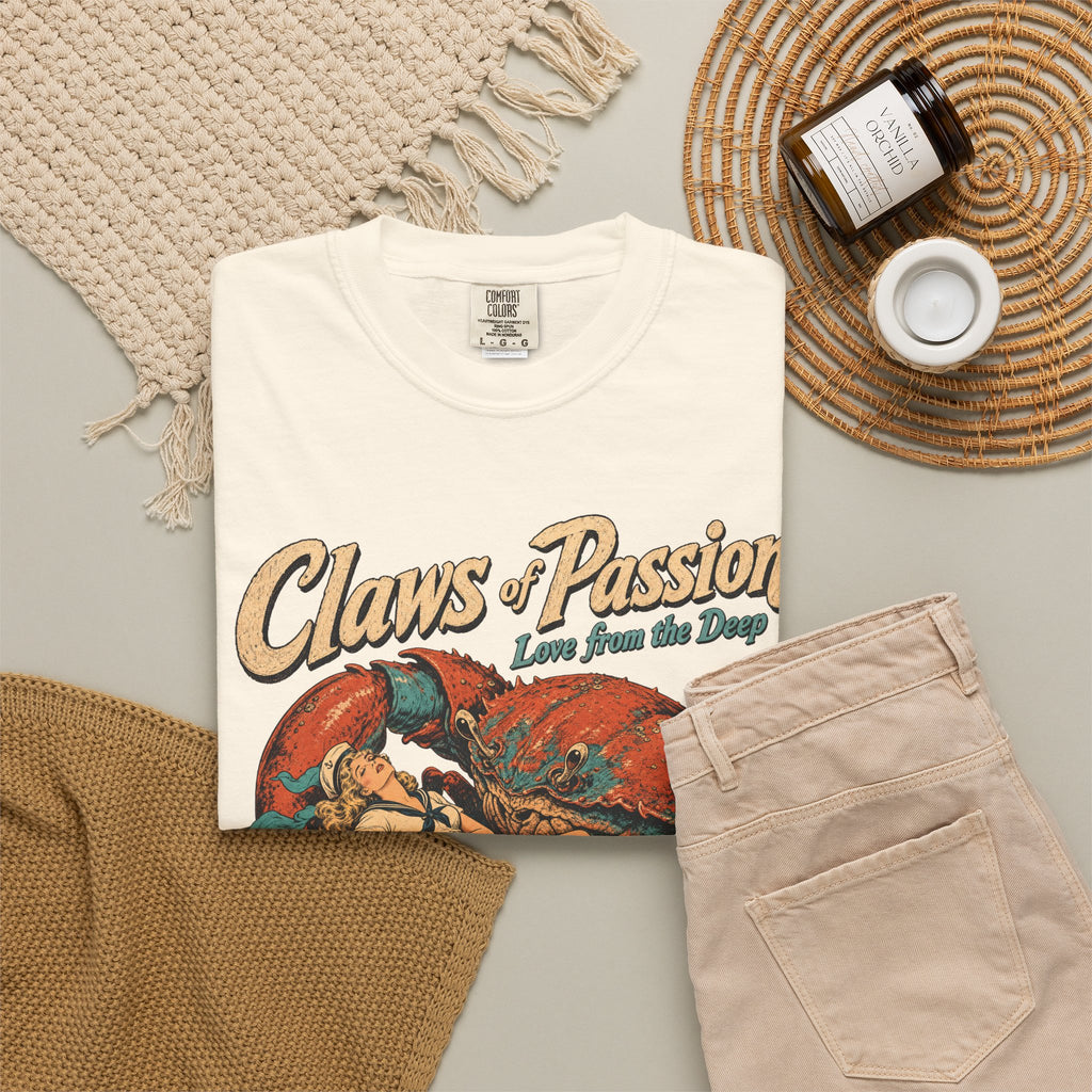 Claws of Passion Kaiju Crab T-shirt in Ivory, flat lay view