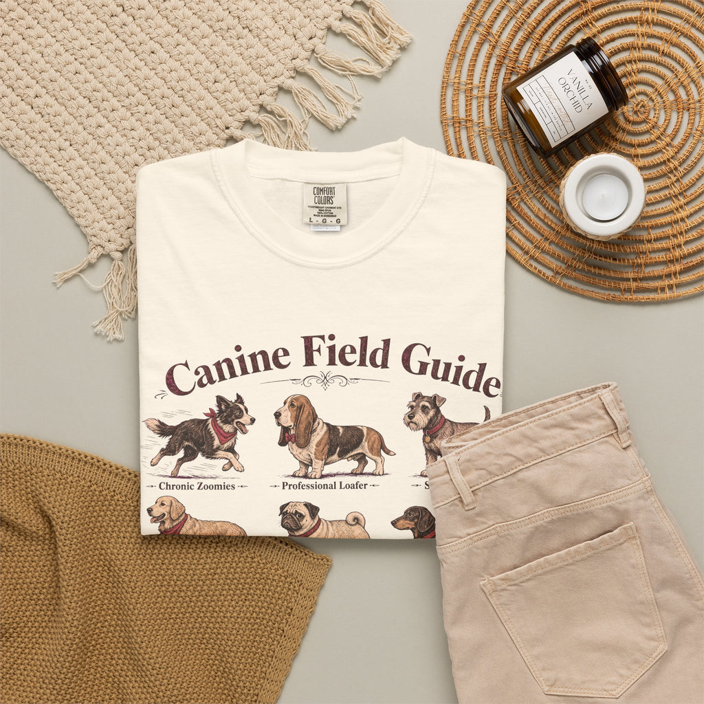 Canine Field Guide T-shirt in Ivory, flat lay view