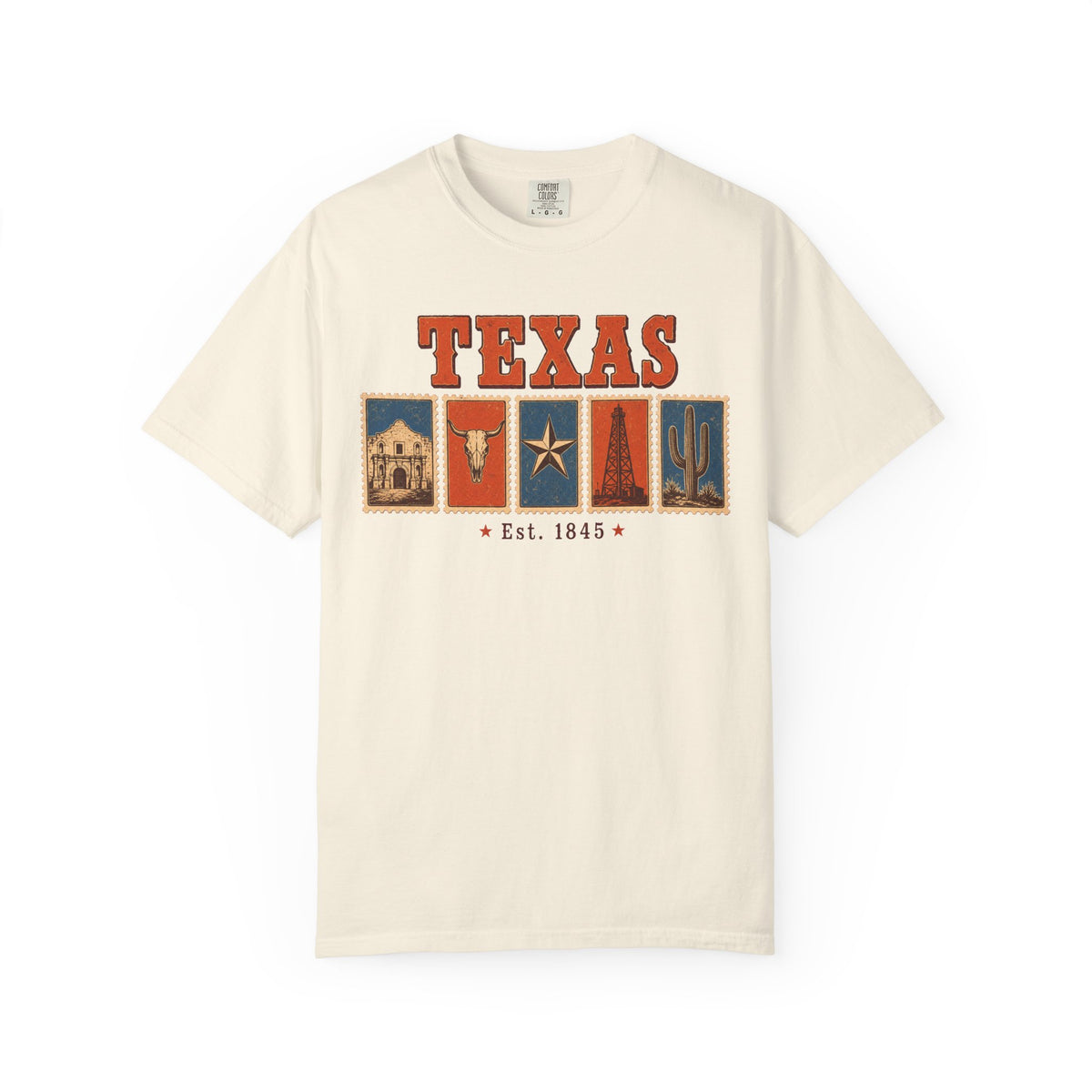 Texas Postage Stamp T-shirt in Ivory, front view