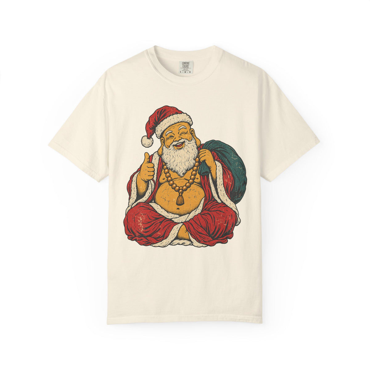 Buddha Santa T-shirt in Ivory, front view