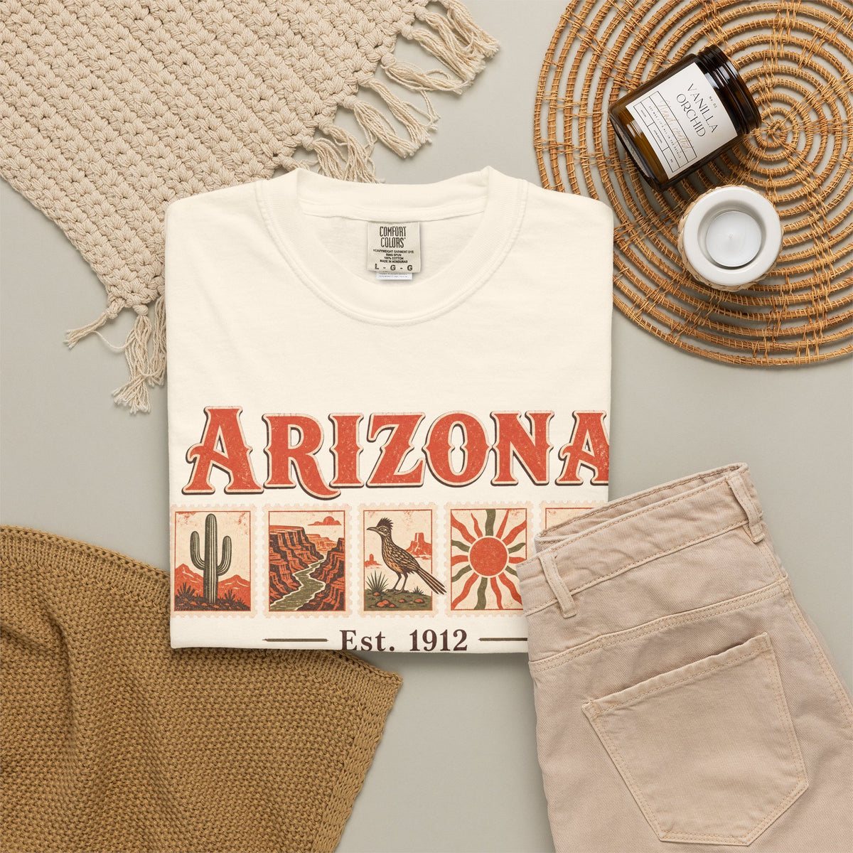 Arizona Postage Stamp T-shirt in Ivory, flat lay view