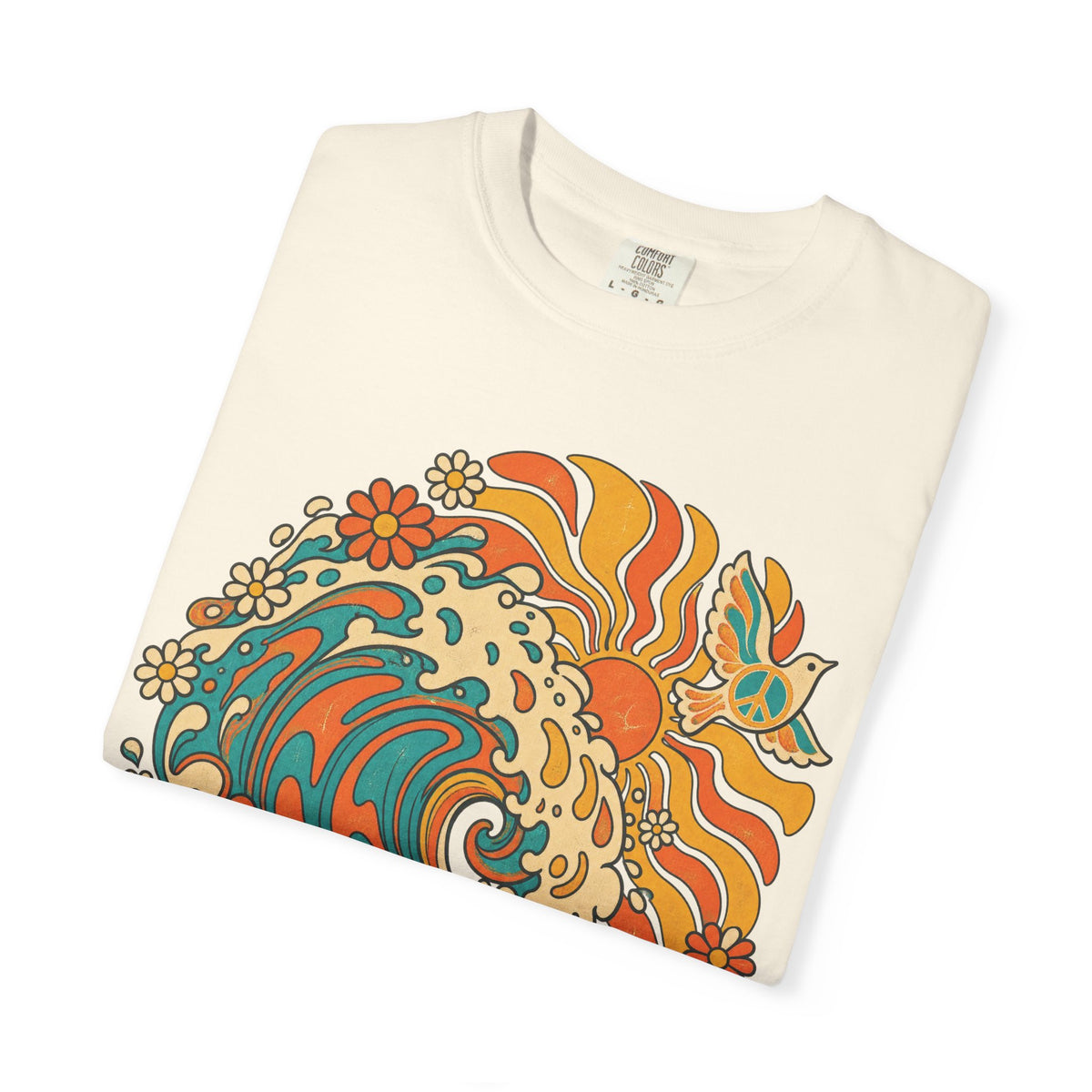 Psychedelic Wave T-shirt in Ivory, folded view