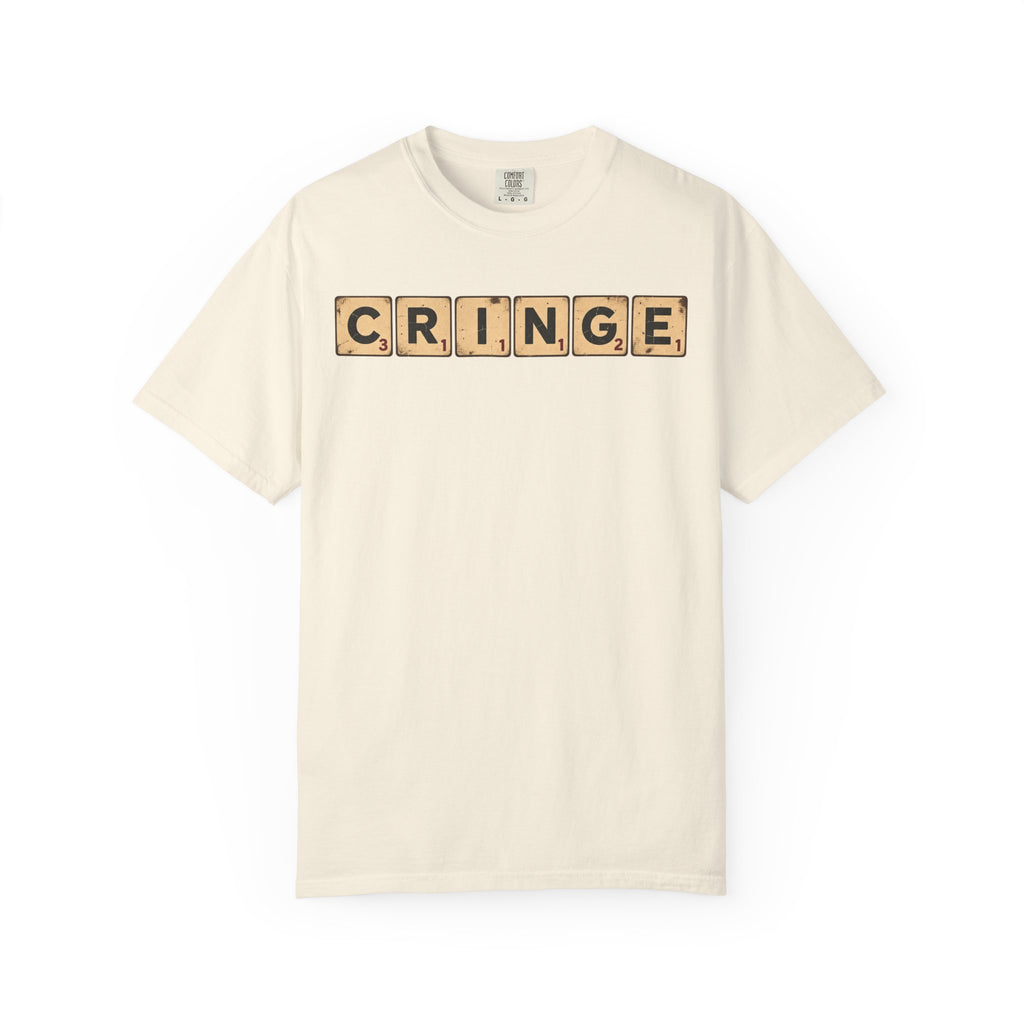CRINGE Scrabble Tiles T-shirt in Ivory, front view