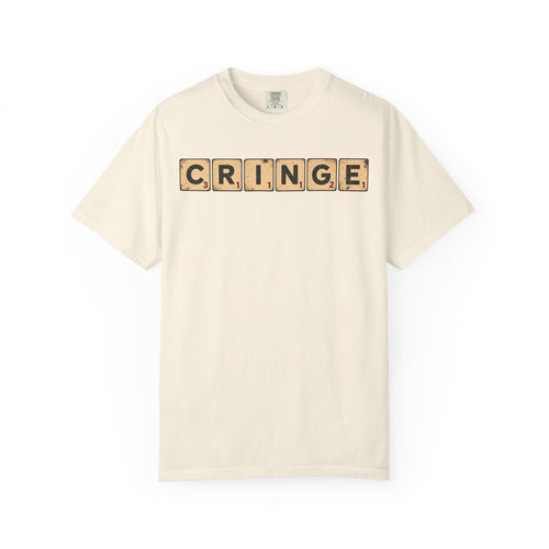 CRINGE Scrabble Tiles T-shirt in Ivory, front view