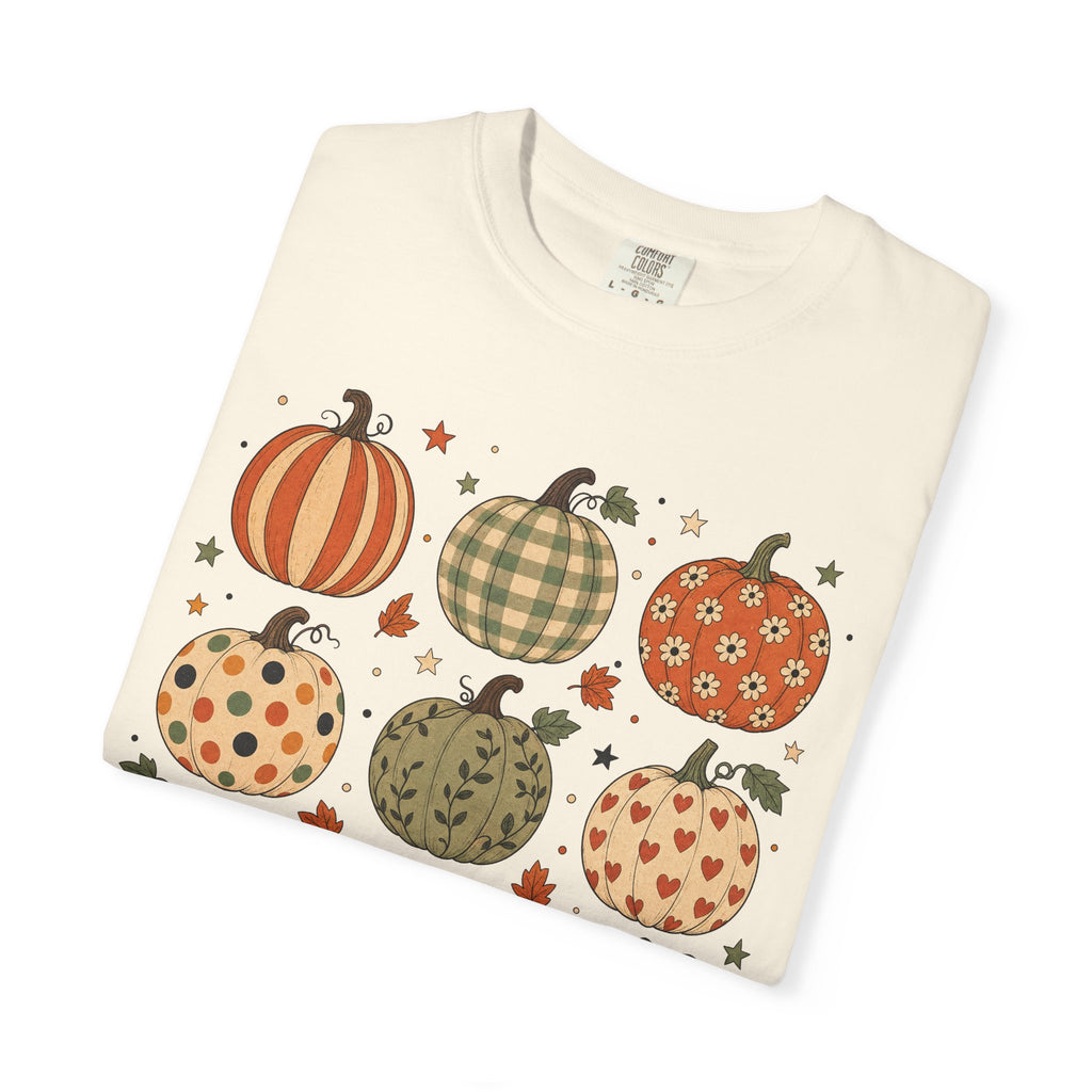 Pumpkin Patch Grid T-shirt in Ivory, folded view