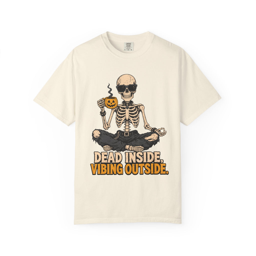 Dead Inside Vibing Outside T-shirt in Ivory, front view