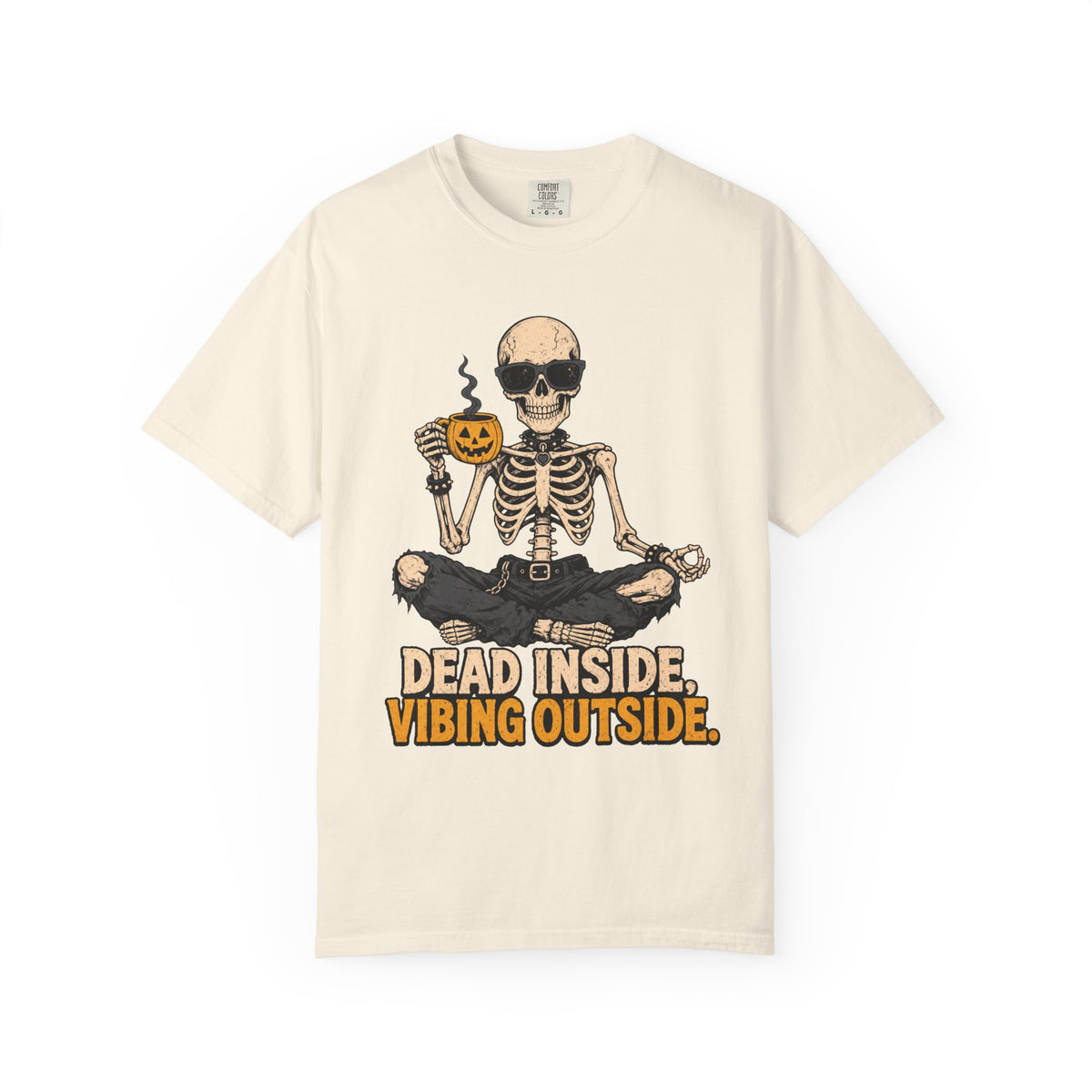 Dead Inside Vibing Outside T-shirt in Ivory, front view
