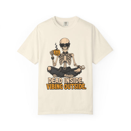 Dead Inside Vibing Outside T-shirt in Ivory, front view