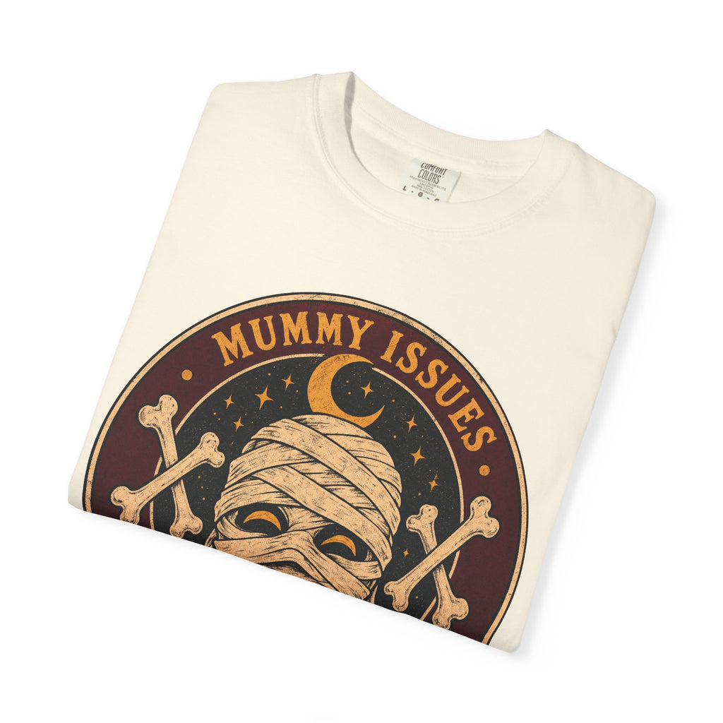 Mummy Issues Wrapped Up In Myself T-shirt in Ivory, folded view