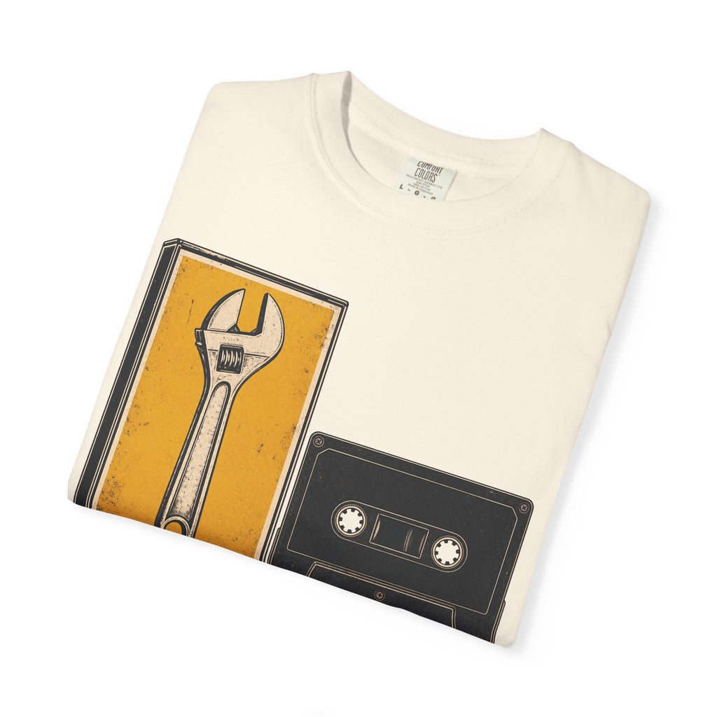 Wrench Pun Cassette Tape T-shirt in Ivory, folded view