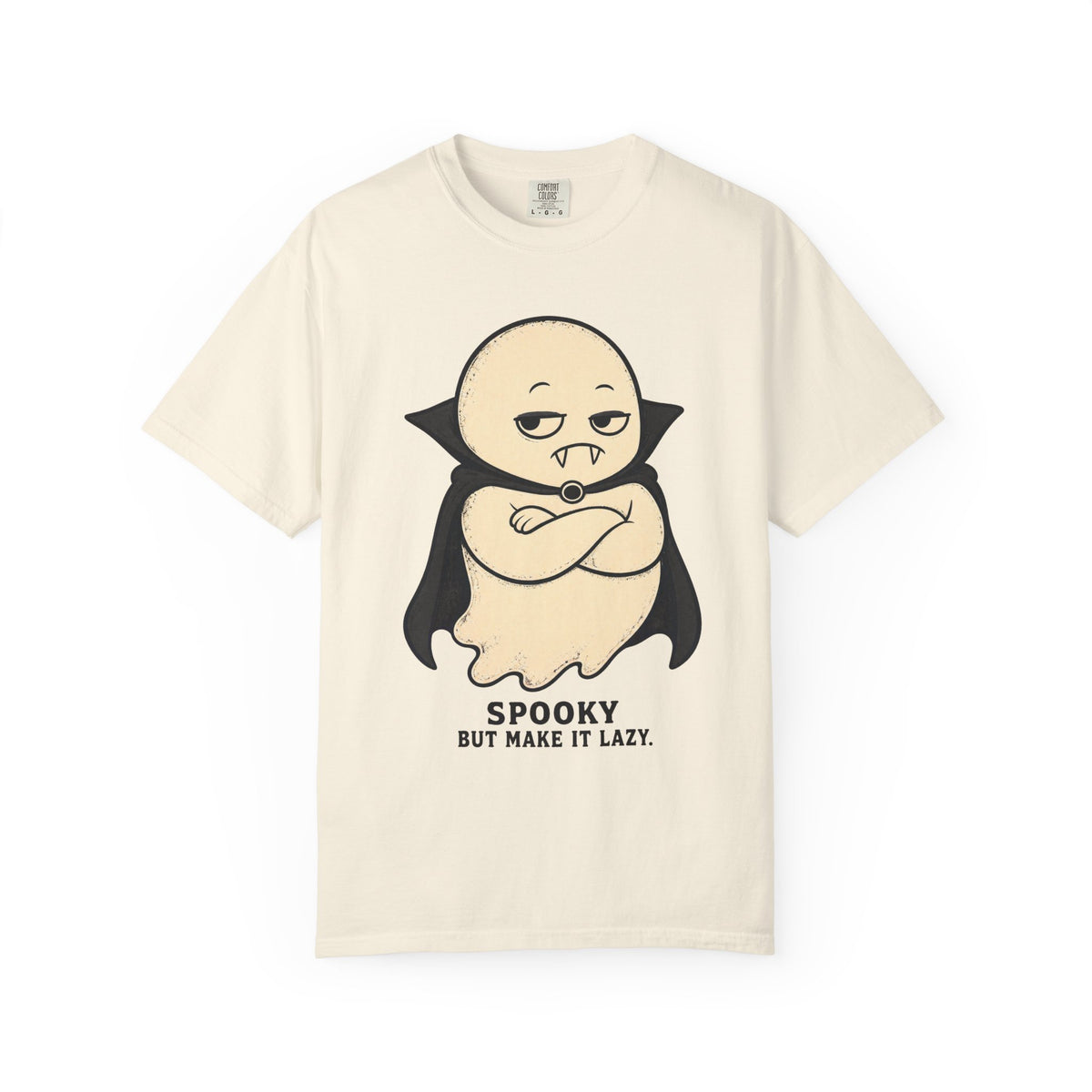 Spooky But Make It Lazy Chubby Vampire Ghost T-shirt in Ivory, front view