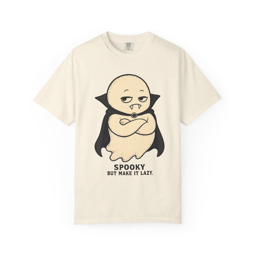 Spooky But Make It Lazy Chubby Vampire Ghost T-shirt in Ivory, front view