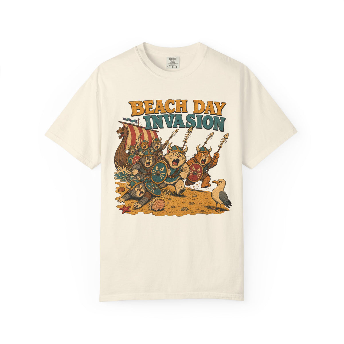 Viking Cats T-shirt in Ivory, front view