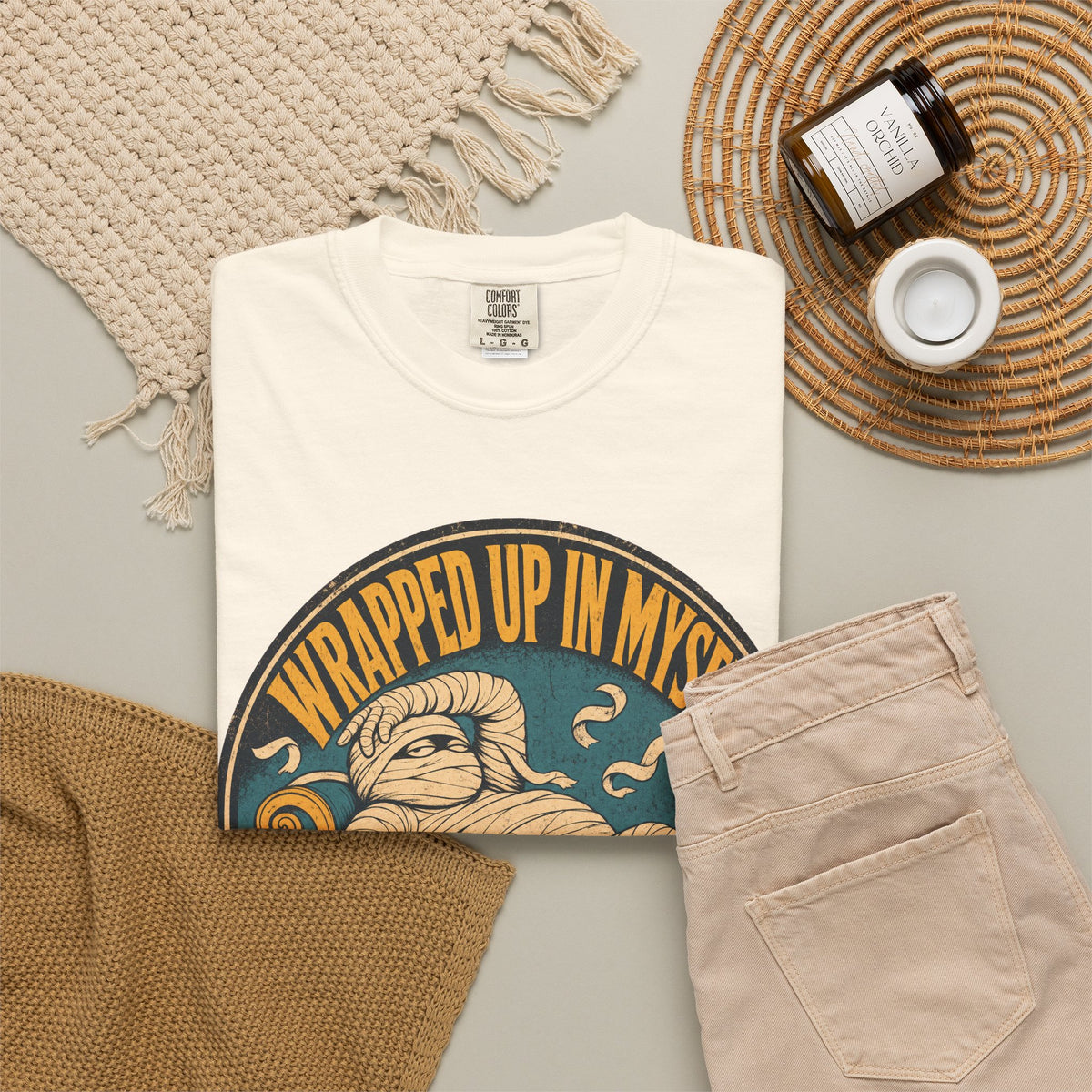 Wrapped Up In Myself T-shirt in Ivory, flat lay view
