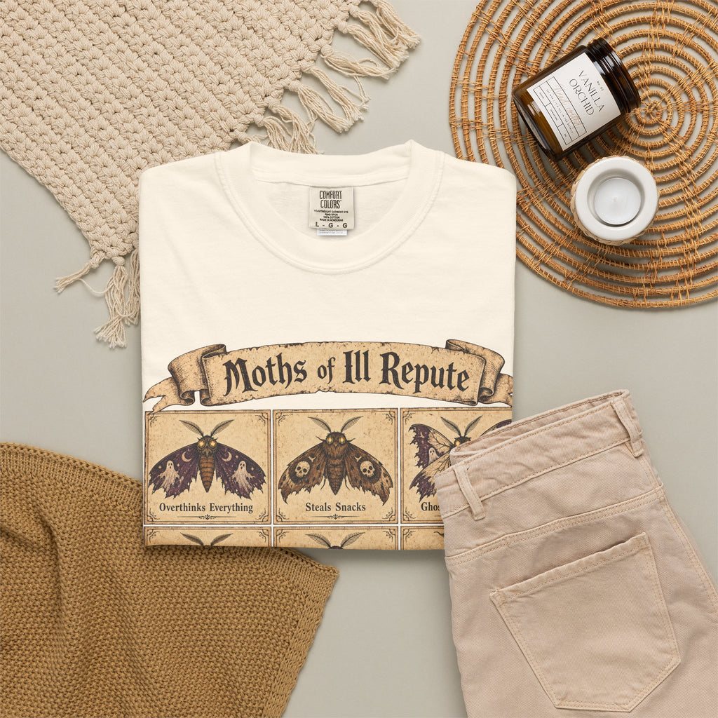 Moths of Ill Repute T-shirt in Ivory, flat lay view