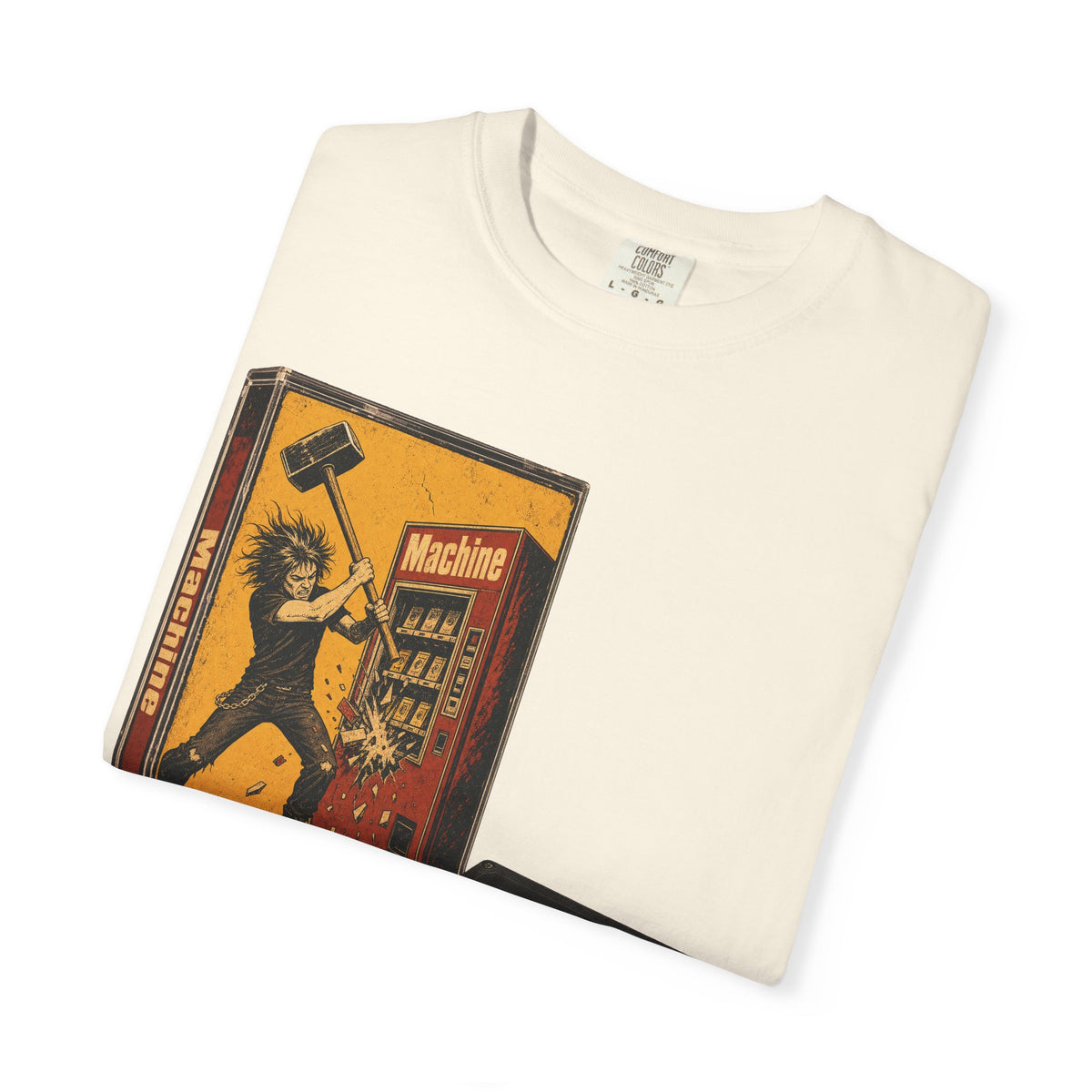 Sledgehammer Vending Machine Cassette T-shirt in Ivory, folded view