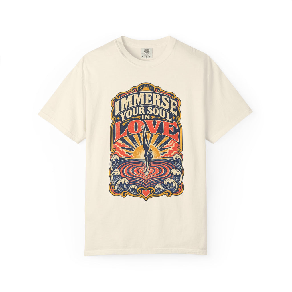 Immerse Your Soul In Love Diver Heart T-shirt in Ivory, front view