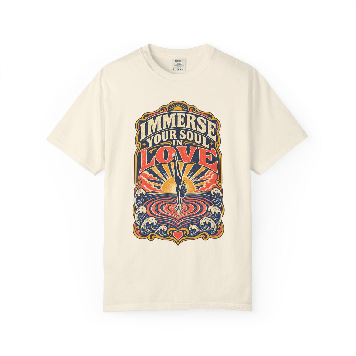 Immerse Your Soul In Love Diver Heart T-shirt in Ivory, front view