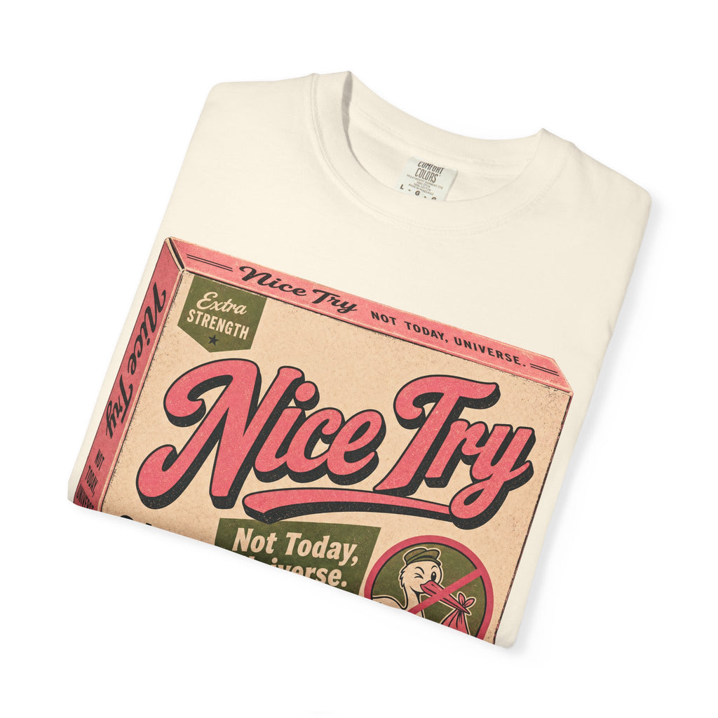 Nice Try Pill Box T-shirt in Ivory, folded view