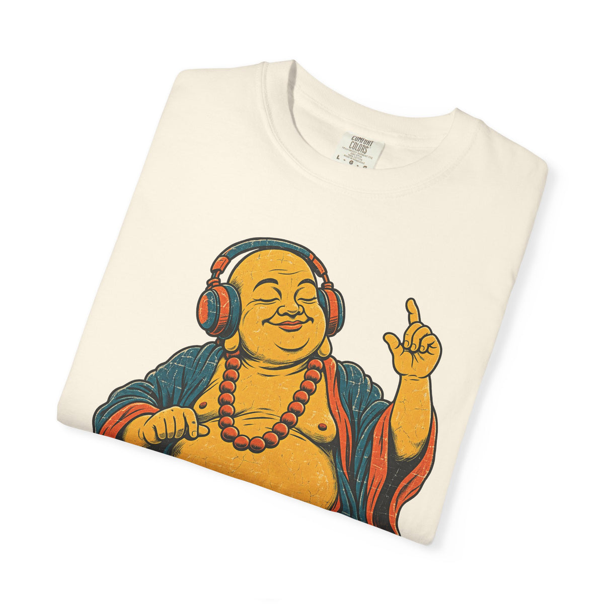 Buddha Headphones T-shirt in Ivory, folded view