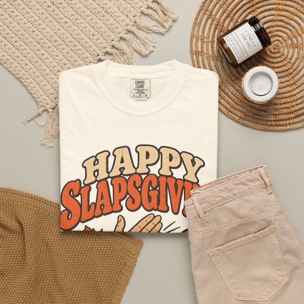 Happy Slapsgiving T-shirt in Ivory, flat lay view