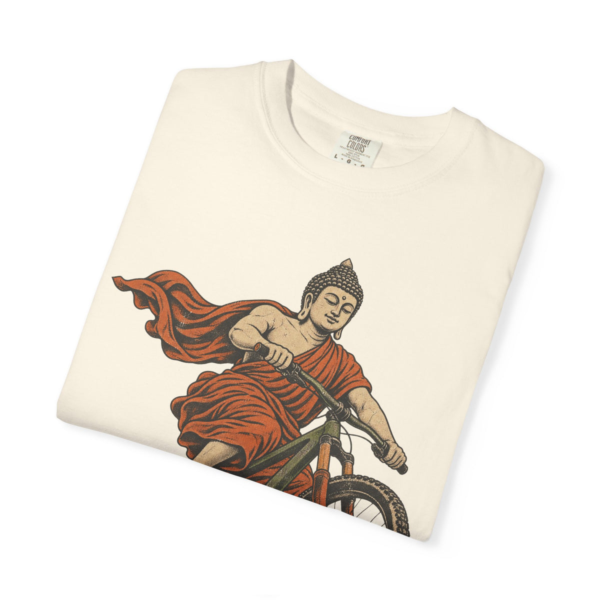 Buddha Mountain Bike T-shirt in Ivory, folded view