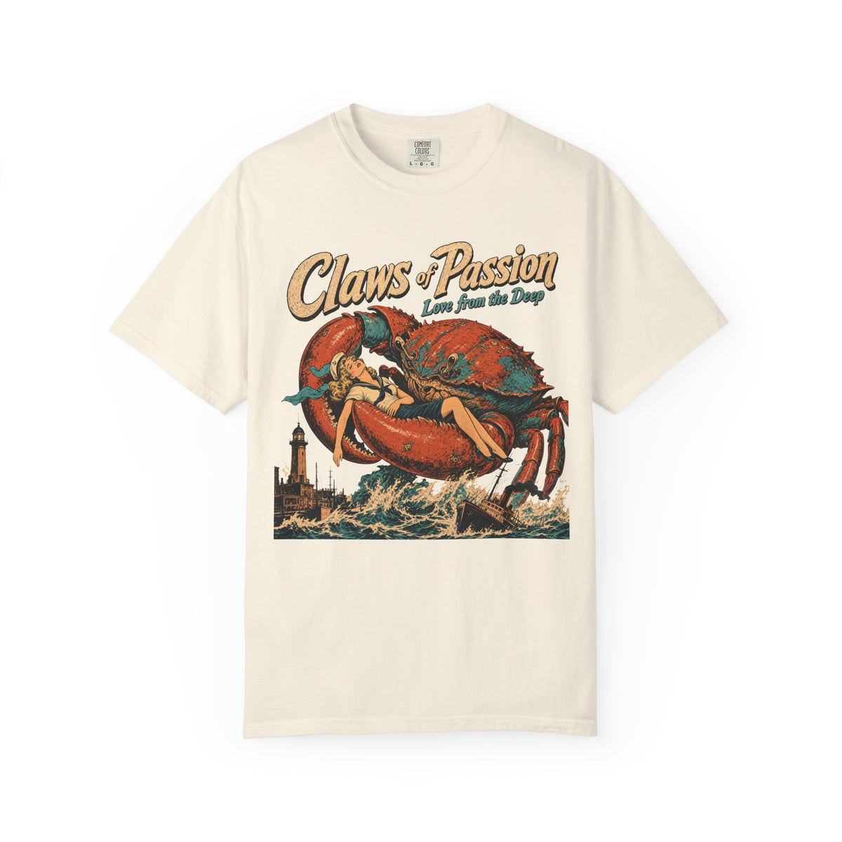 Claws of Passion Kaiju Crab T-shirt in Ivory, front view