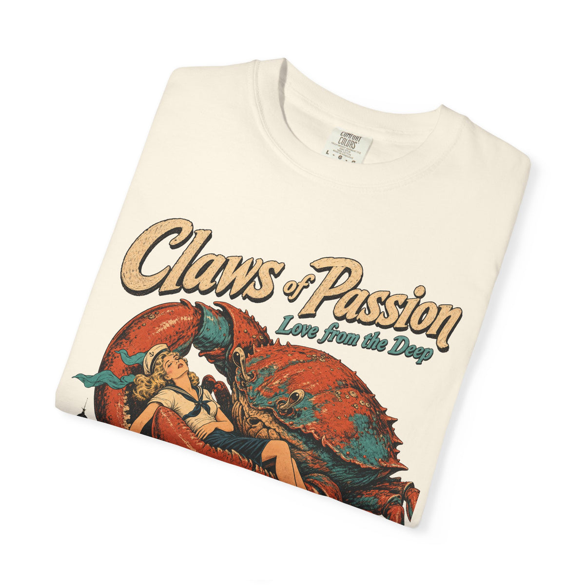 Claws of Passion Kaiju Crab T-shirt in Ivory, folded view