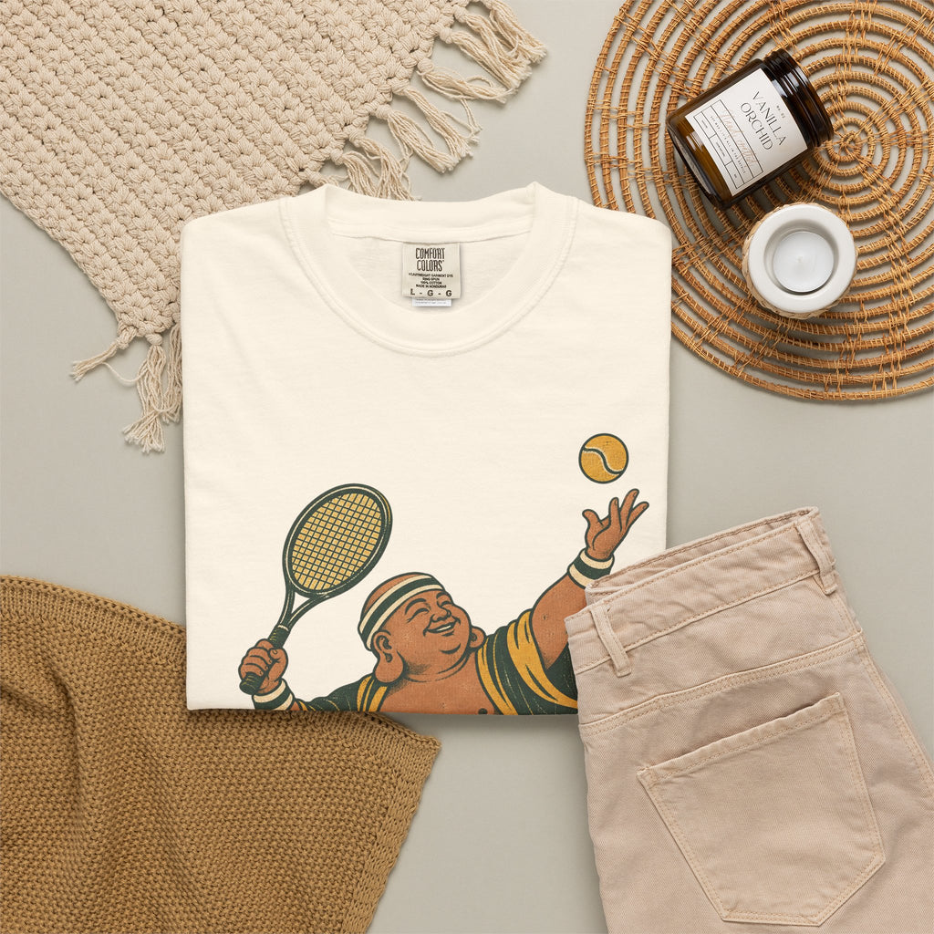 Tennis Buddha T-shirt in Ivory, flat lay view
