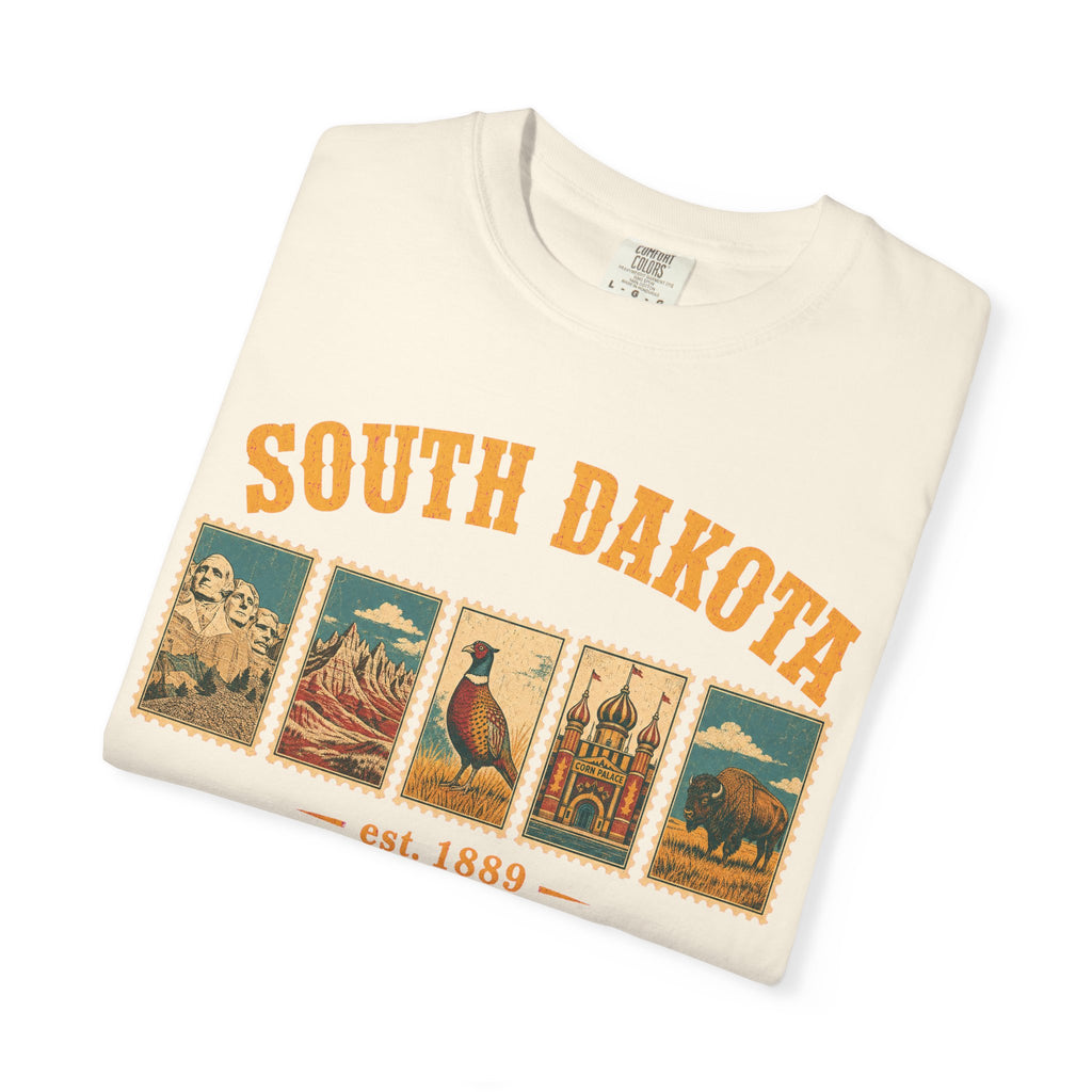 South Dakota Postage Stamp T-shirt in Ivory, folded view