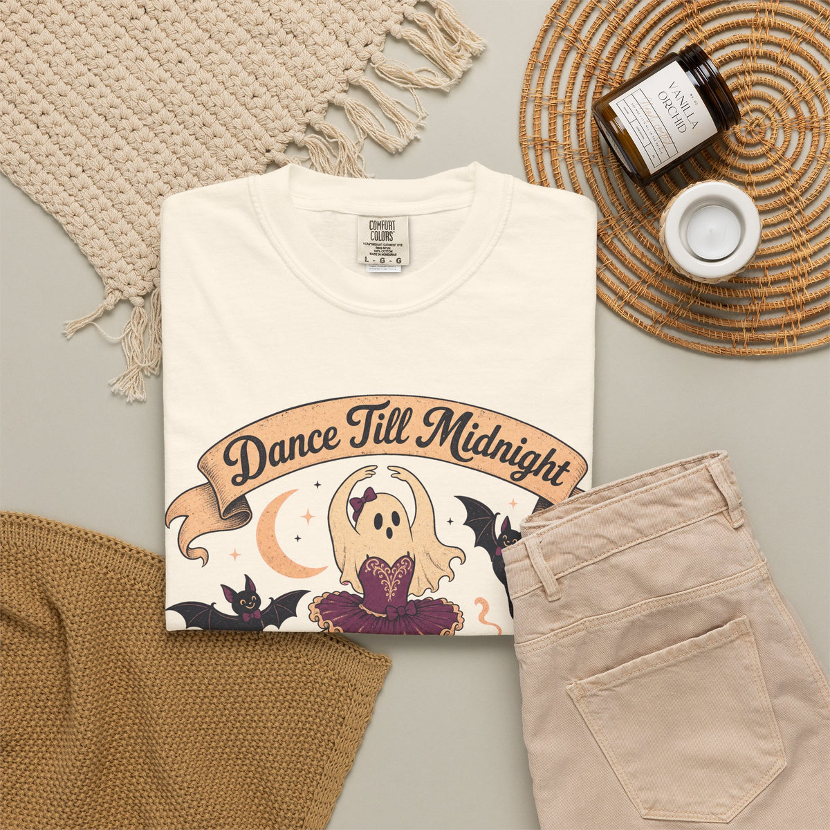 Dance Till Midnight T-shirt in Ivory, flat lay view