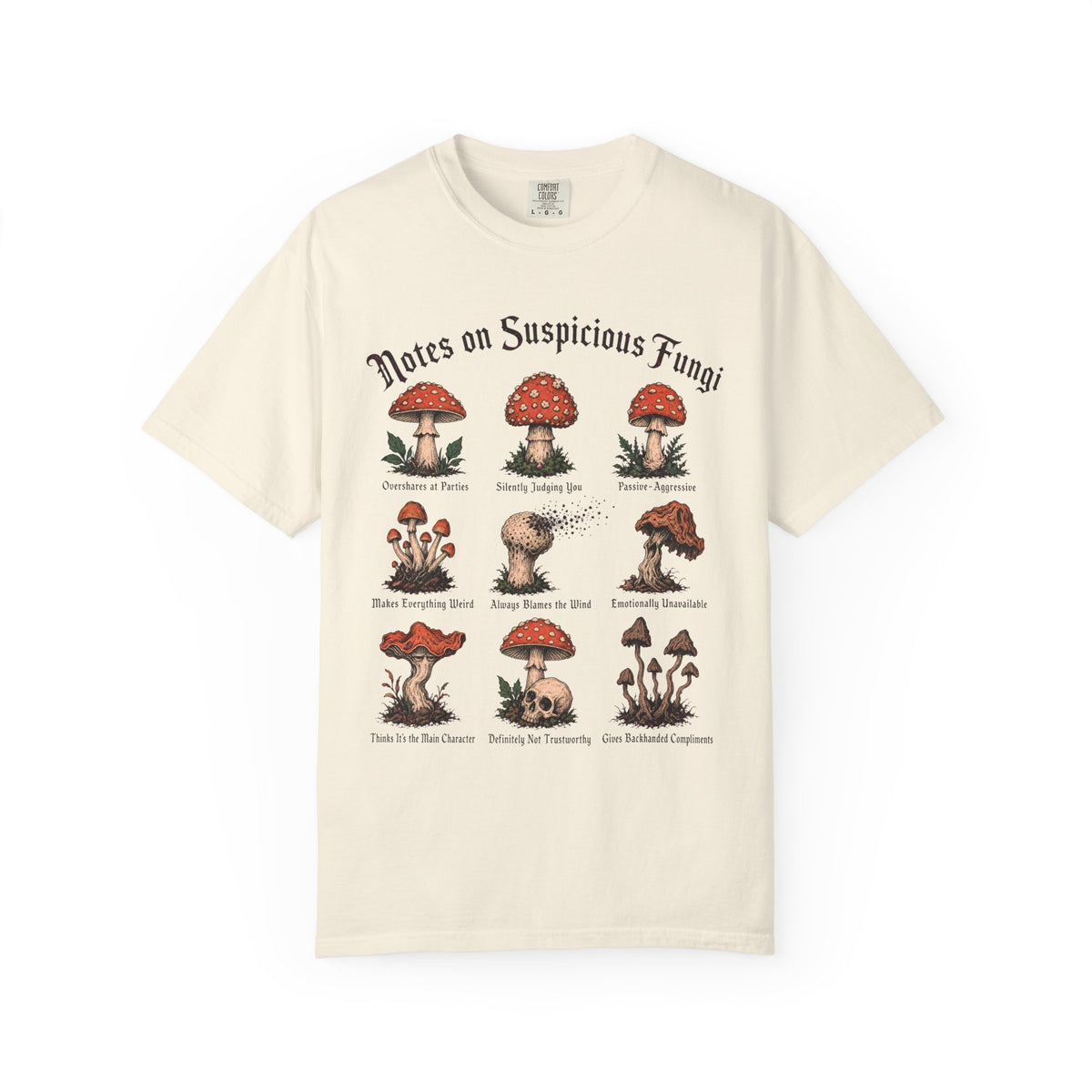 Notes on Suspicious Fungi T-shirt in Ivory, front view