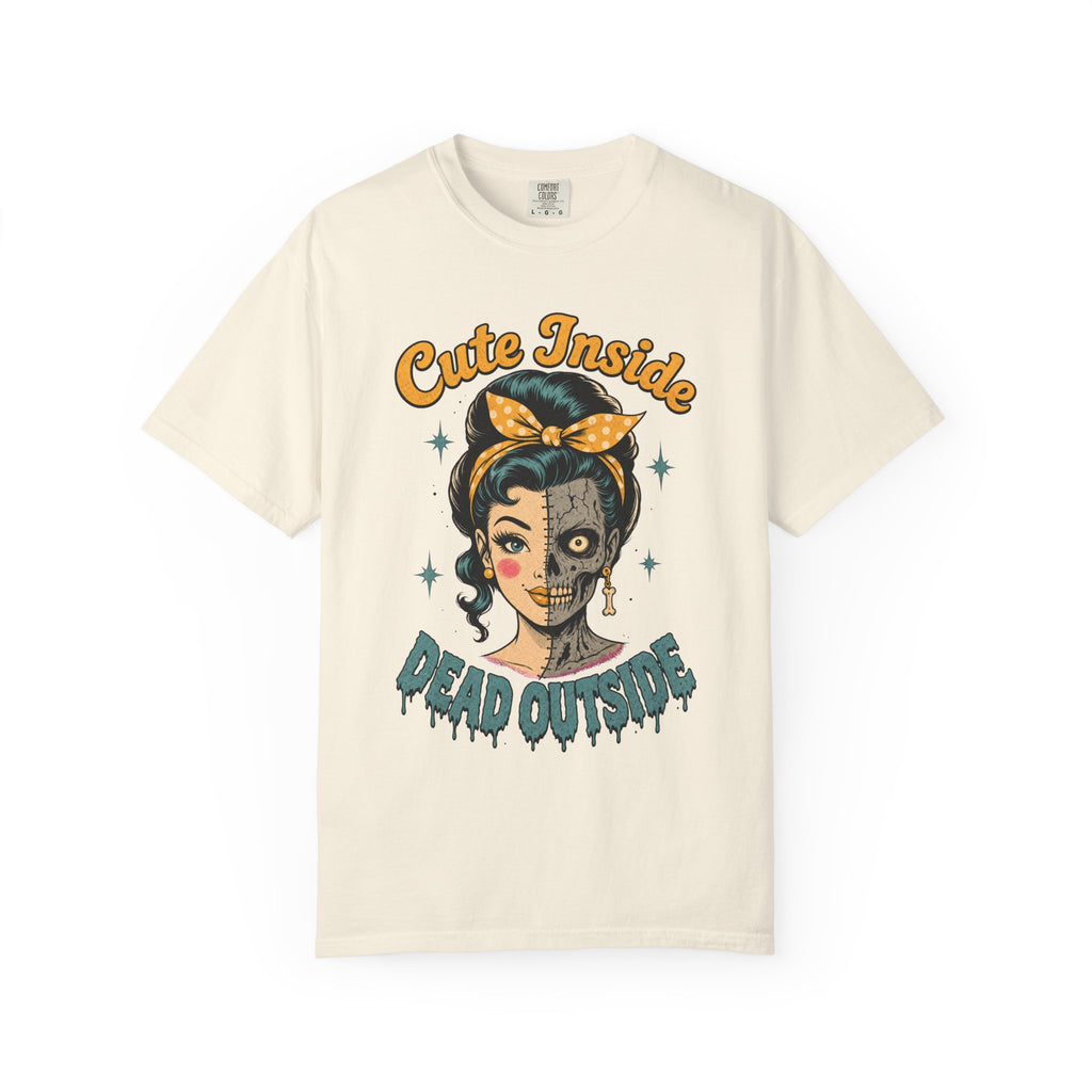 Cute Inside Dead Outside Zombie T-shirt in Ivory, front view