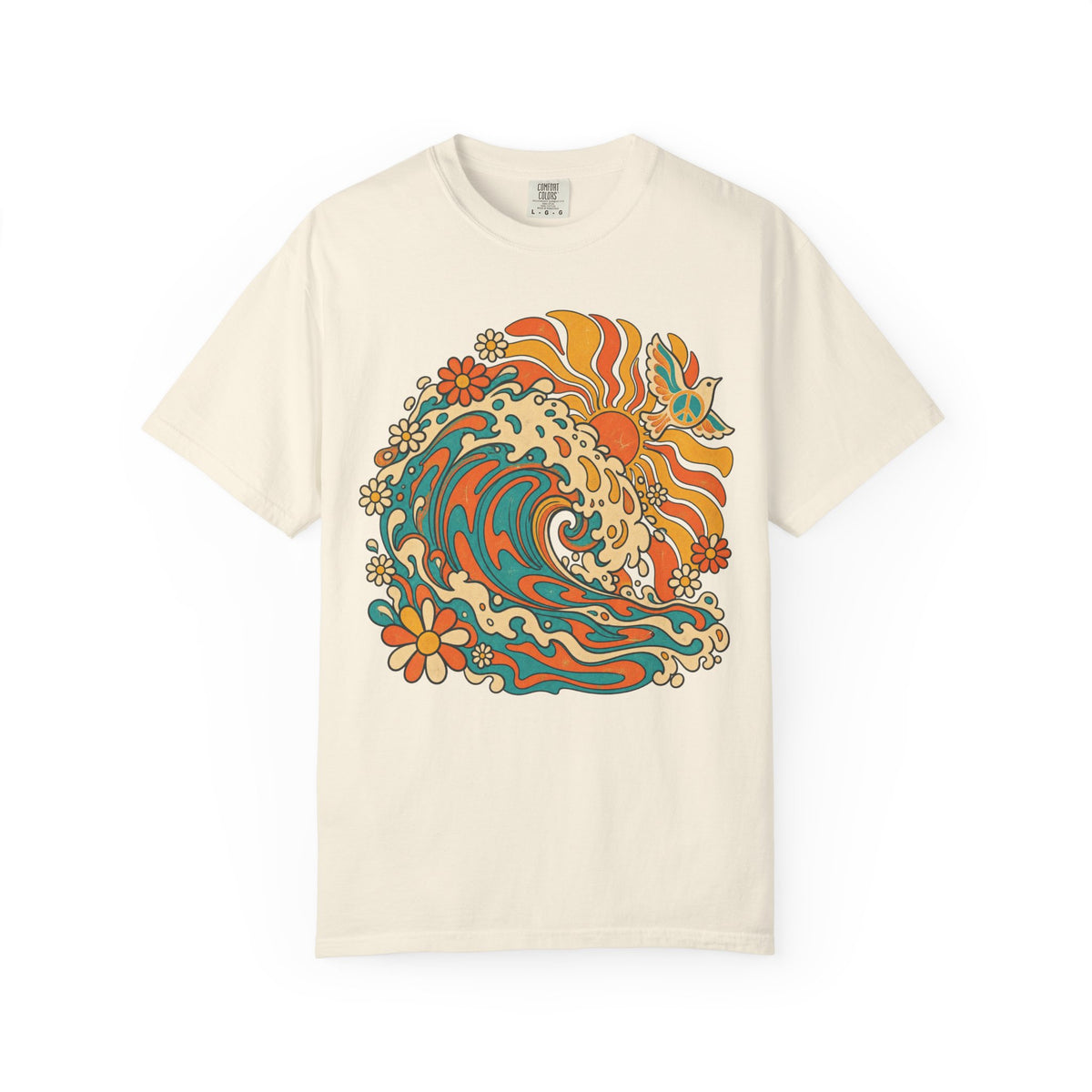 Psychedelic Wave T-shirt in Ivory, front view