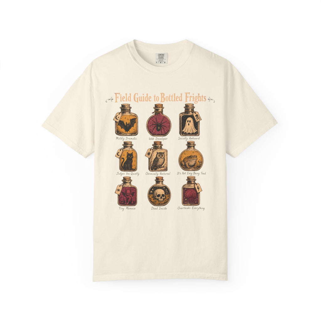 Field Guide to Bottled Frights T-shirt in Ivory, front view