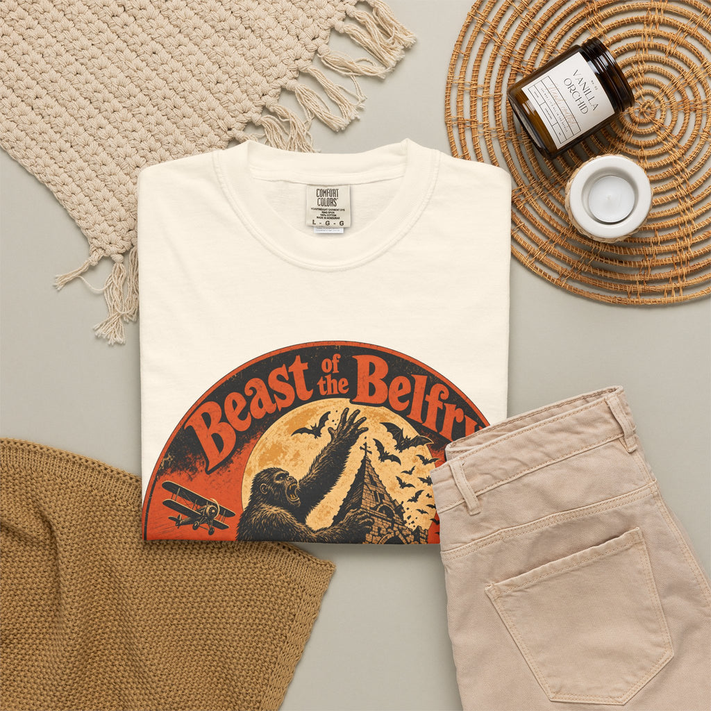 Halloween Film Parody T-shirt in Ivory, flat lay view