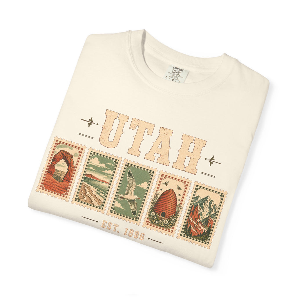 Utah Postage Stamp T-shirt in Ivory, folded view