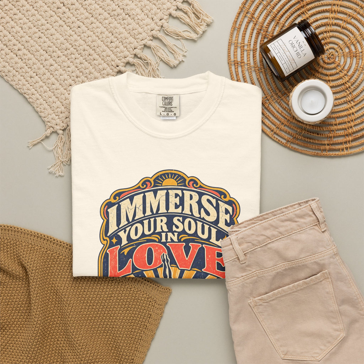 Immerse Your Soul In Love Diver Heart T-shirt in Ivory, flat lay view