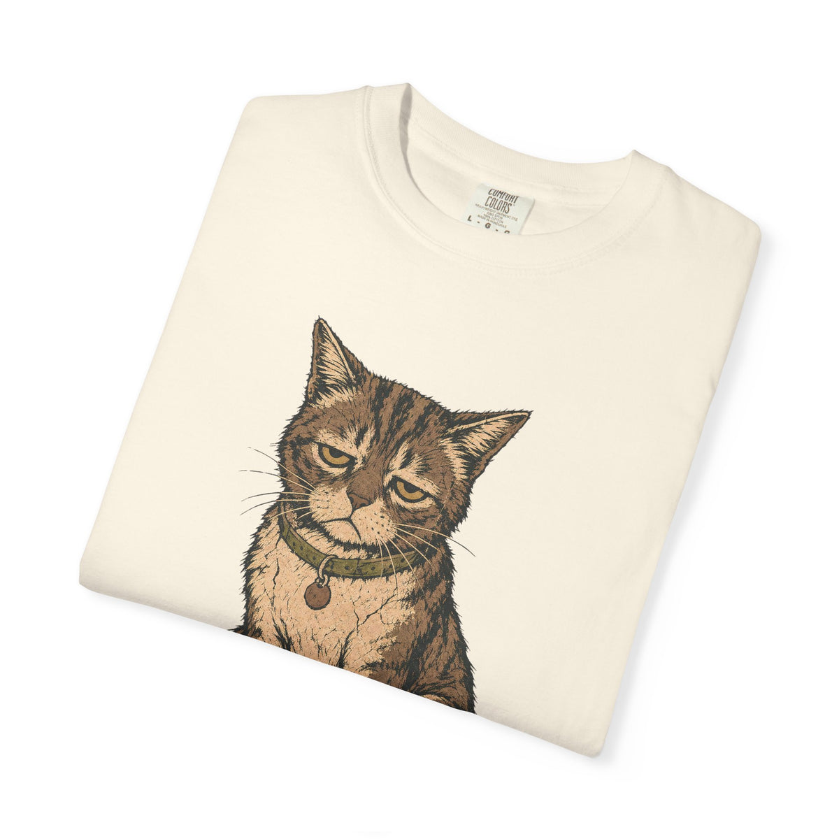 I'm Too Old For This Shit Cat T-shirt in Ivory, folded view