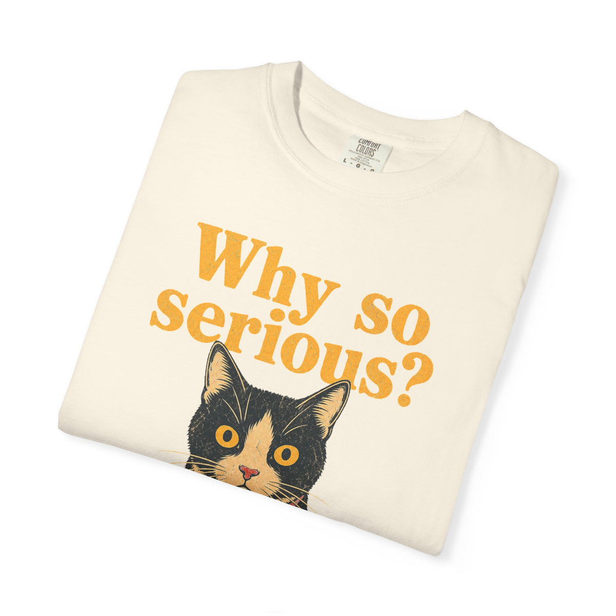 Why So Serious Cat T-shirt in Ivory, folded view