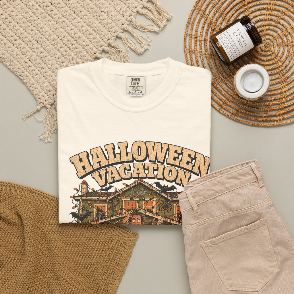 Halloween Movie Parody T-shirt in Ivory, flat lay view