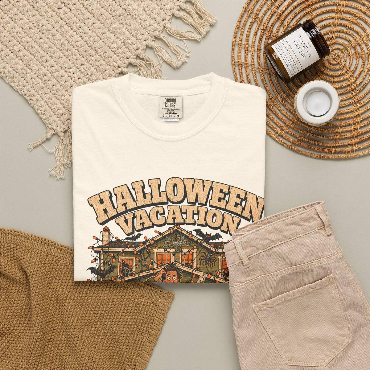 Halloween Movie Parody T-shirt in Ivory, flat lay view