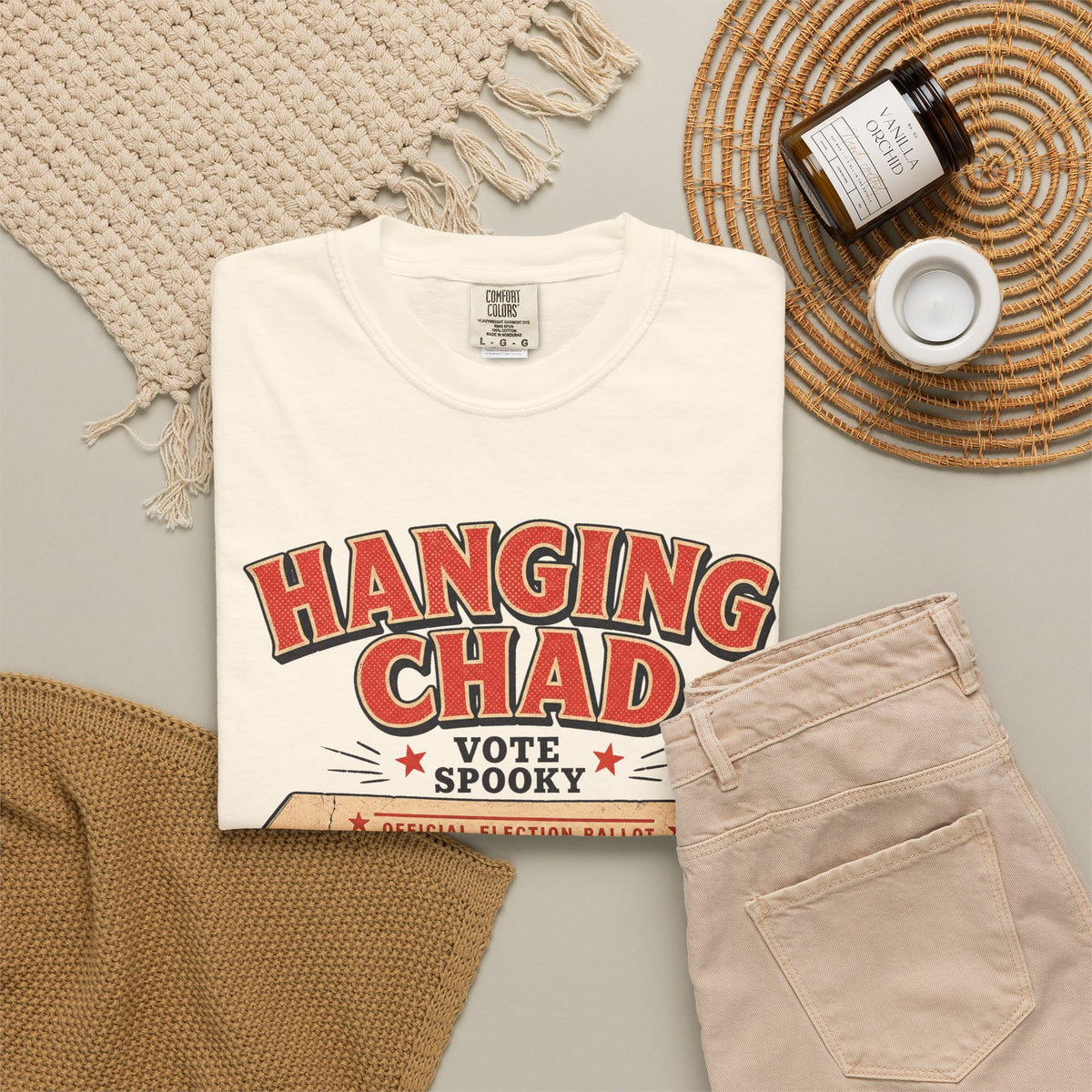 Hanging Chad T-shirt in Ivory, flat lay view