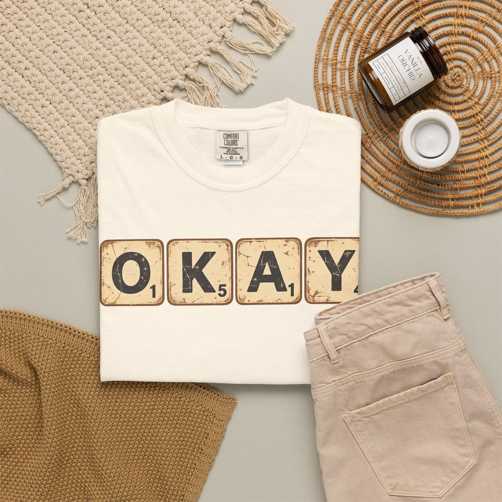 Okay Scrabble Tiles T-shirt in Ivory, flat lay view
