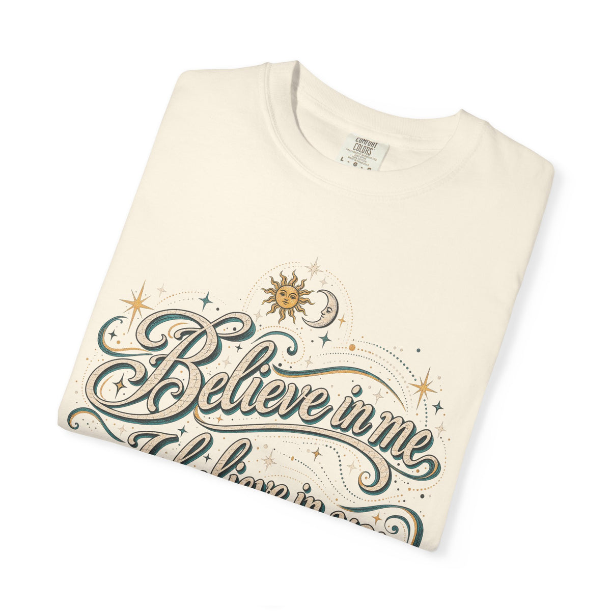 Believe In Me T-shirt in Ivory, folded view