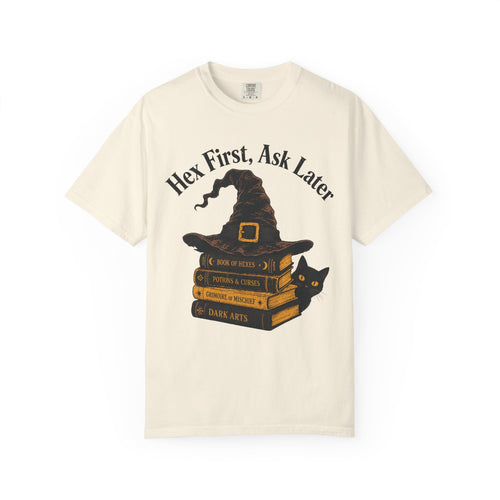 Hex First Ask Later T-shirt in Ivory, front view