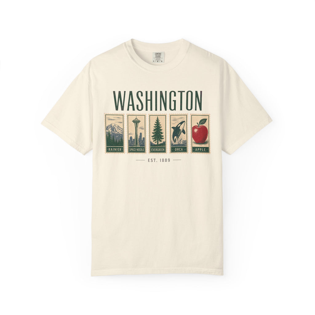 Washington State Postage Stamp T-shirt in Ivory, front view