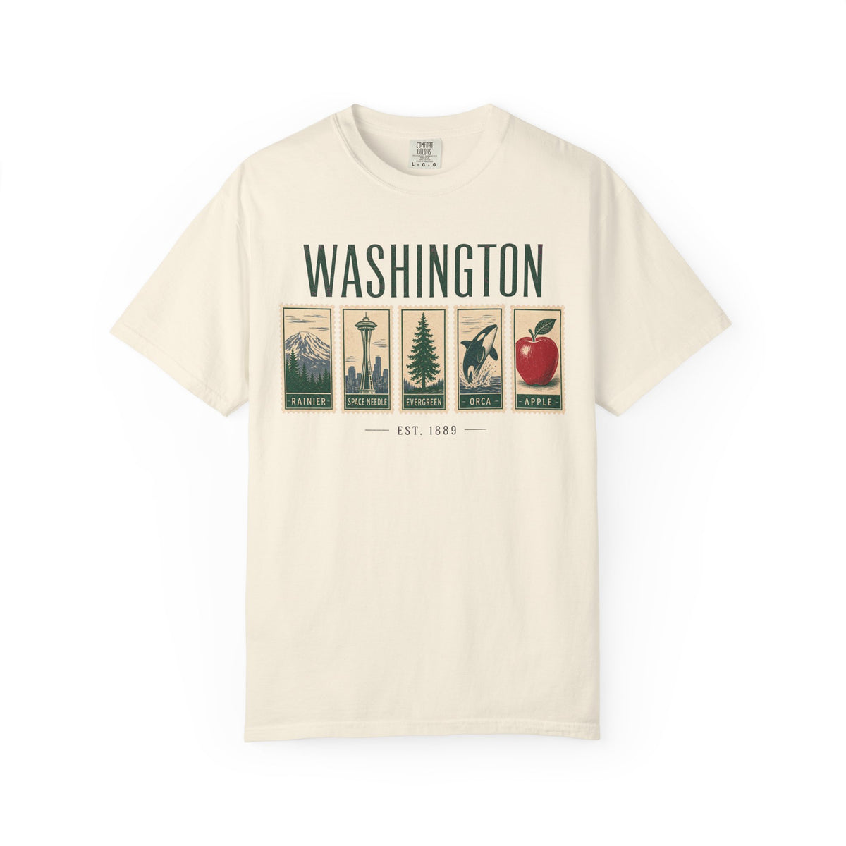 Washington State Postage Stamp T-shirt in Ivory, front view