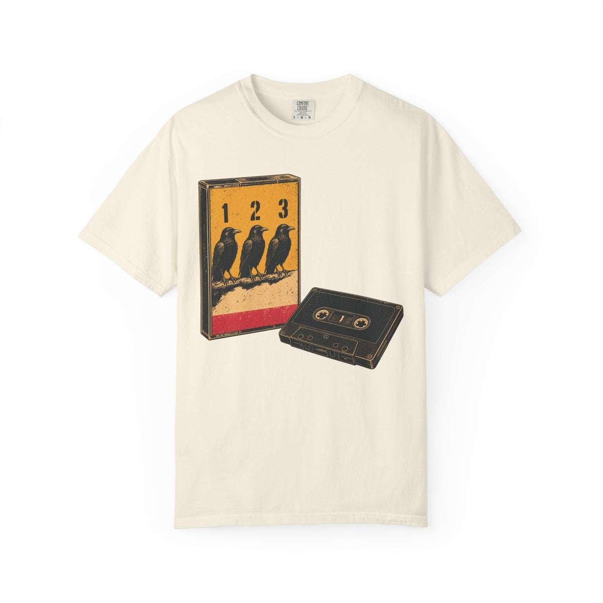 Three Crows Cassette T-shirt in Ivory, front view
