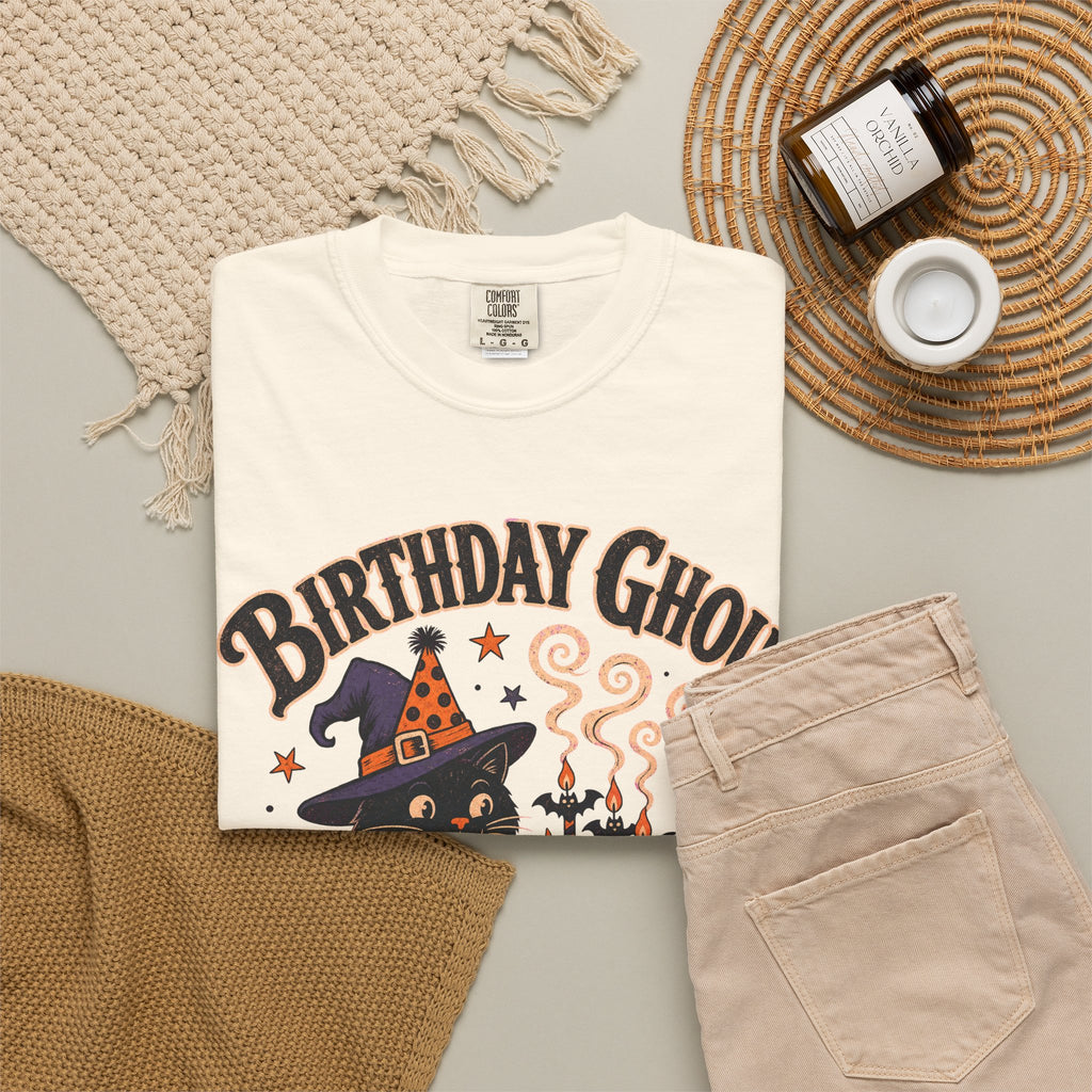 Birthday Ghoul T-shirt in Ivory, flat lay view